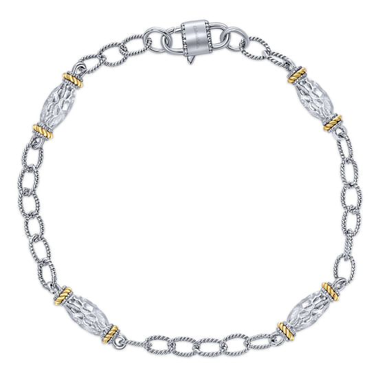 Gabriel - 925 Sterling Silver-18K Yellow Gold Chain Bracelet with Filigree Stations