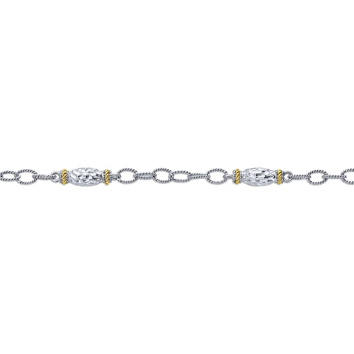 925 Sterling Silver-18K Yellow Gold Chain Bracelet with Filigree Stations