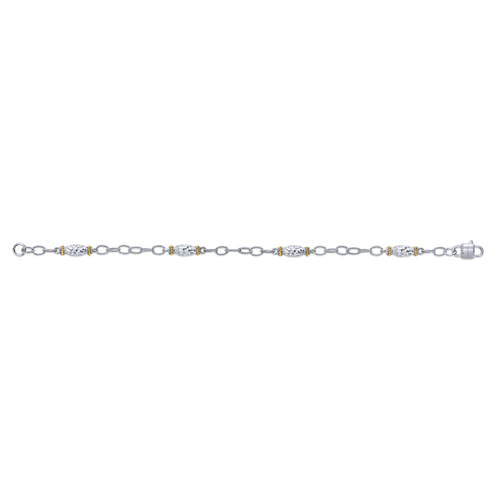 925 Sterling Silver-18K Yellow Gold Chain Bracelet with Filigree Stations