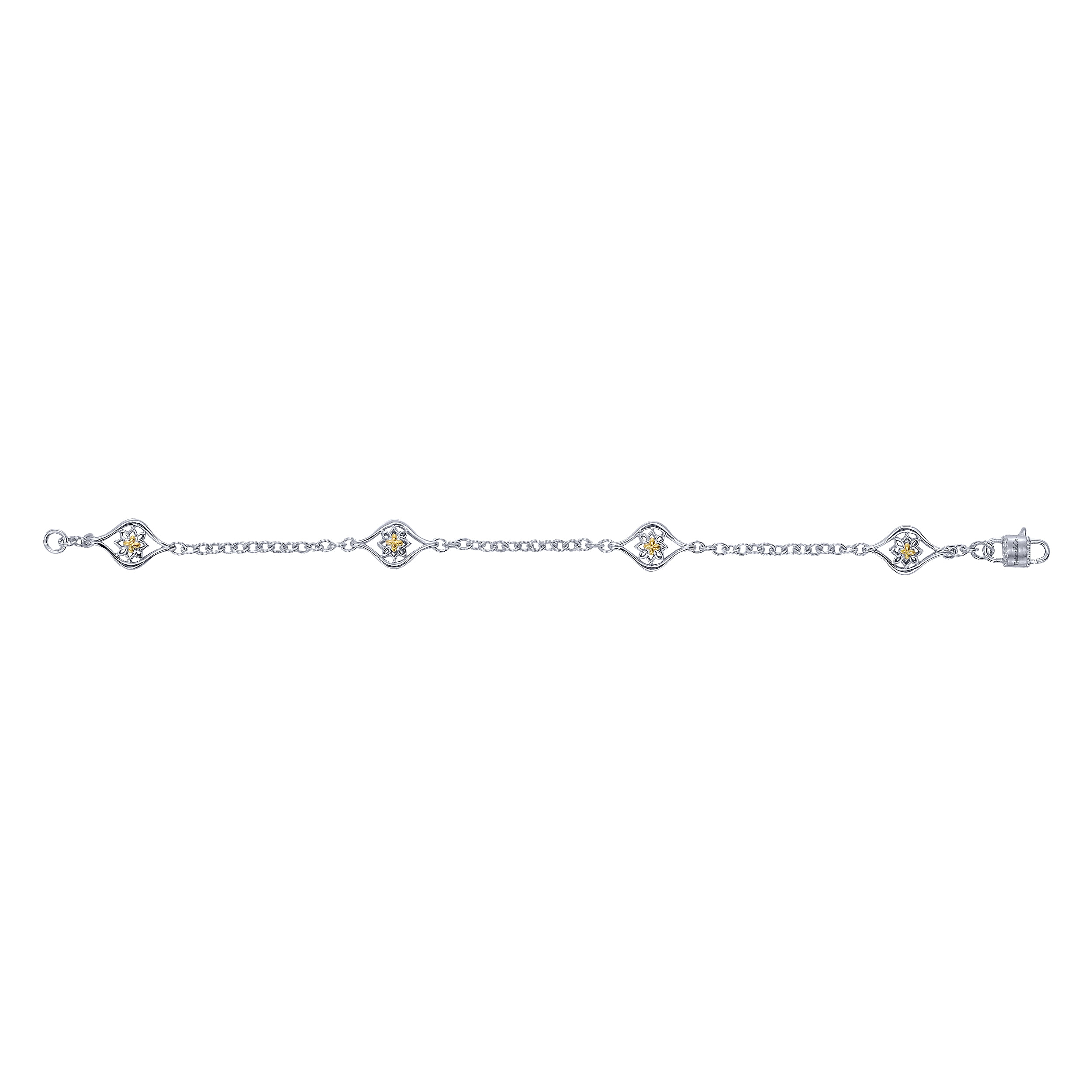 925 Sterling Silver-18K Yellow Gold Chain Bracelet with Filigree Stations