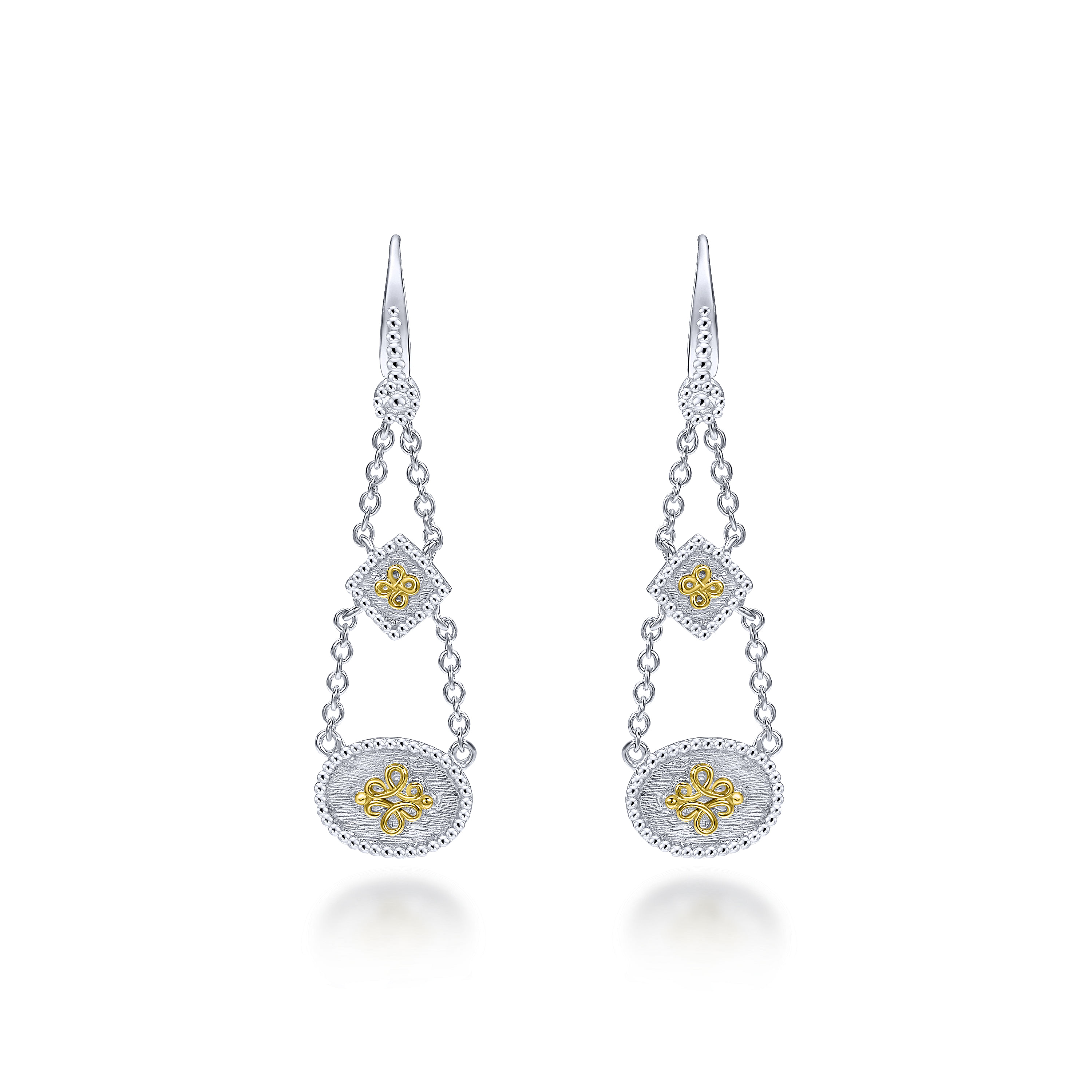 925 Sterling Silver-18K Yellow Gold Cylinder Tiered Drop Earrings