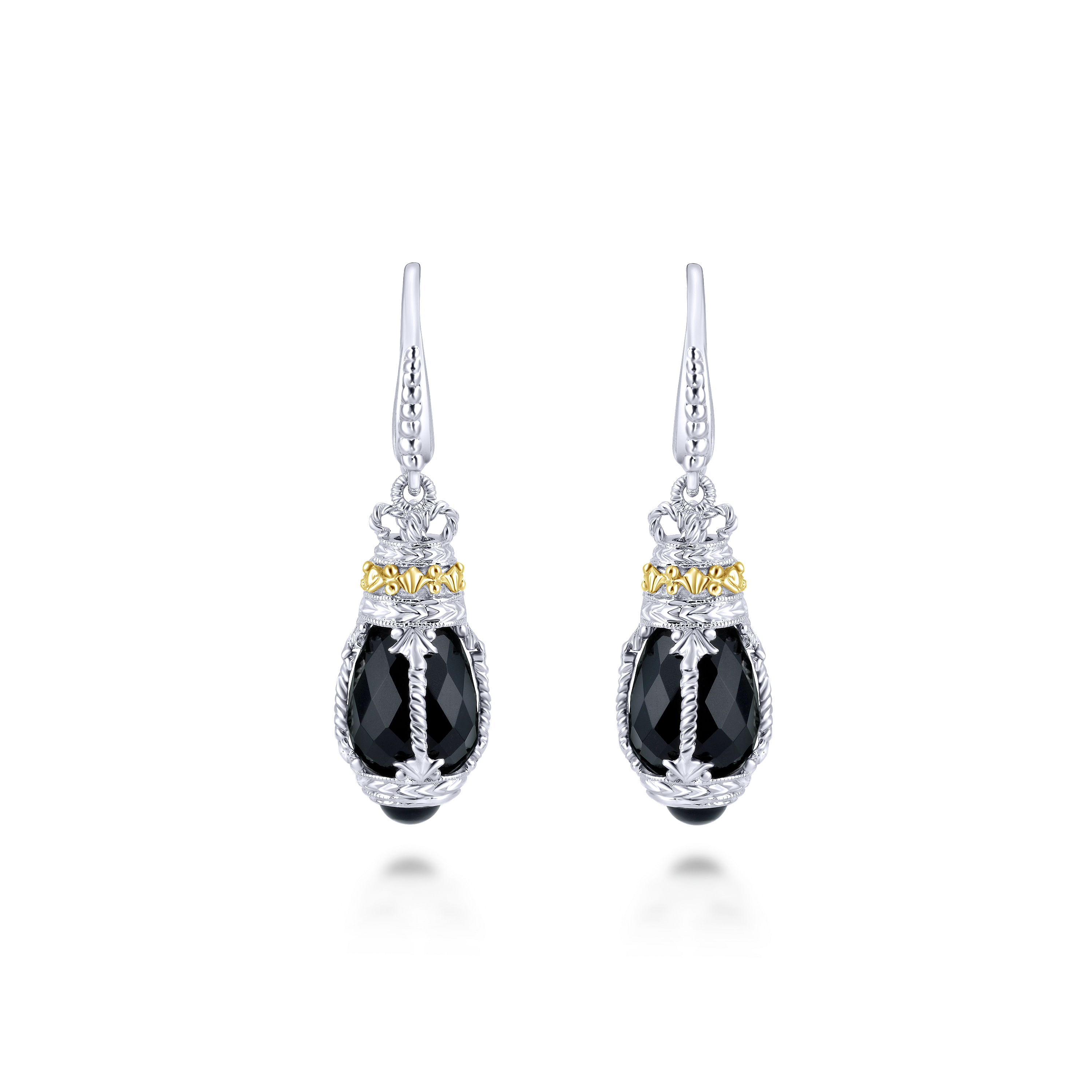 925 Sterling Silver-18K Yellow Gold Onyx Drop Earrings