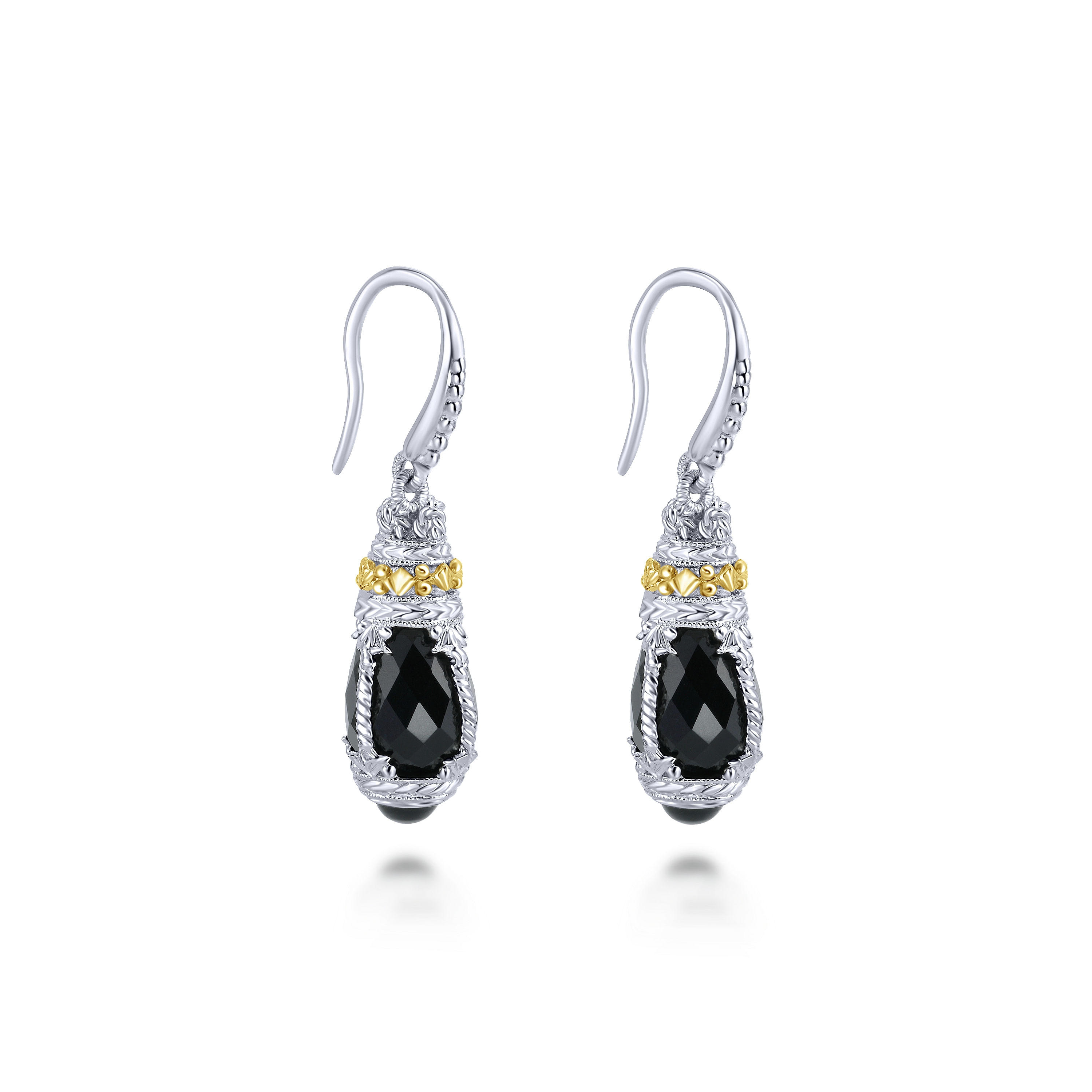 925 Sterling Silver-18K Yellow Gold Onyx Drop Earrings