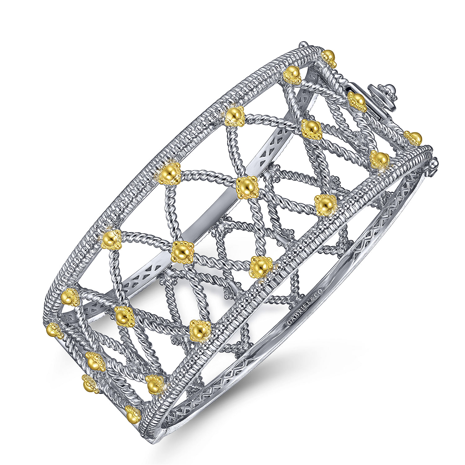 925 Sterling Silver-18K Yellow Gold Openwork Wide Bangle