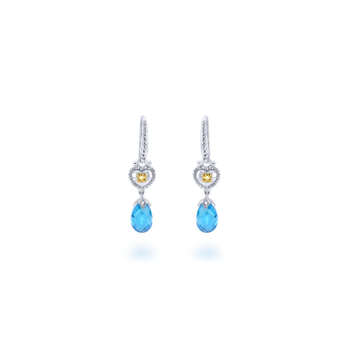 925 Sterling Silver-18K Yellow Gold Swiss Blue Topaz Drop Earrings