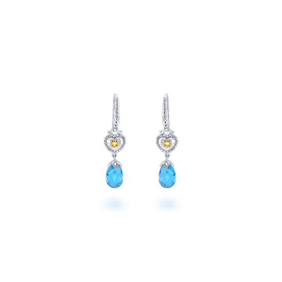 Gabriel - 925 Sterling Silver-18K Yellow Gold Swiss Blue Topaz Drop Earrings