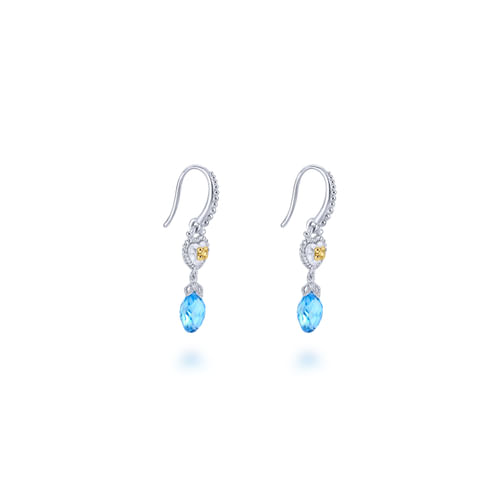 925 Sterling Silver-18K Yellow Gold Swiss Blue Topaz Drop Earrings