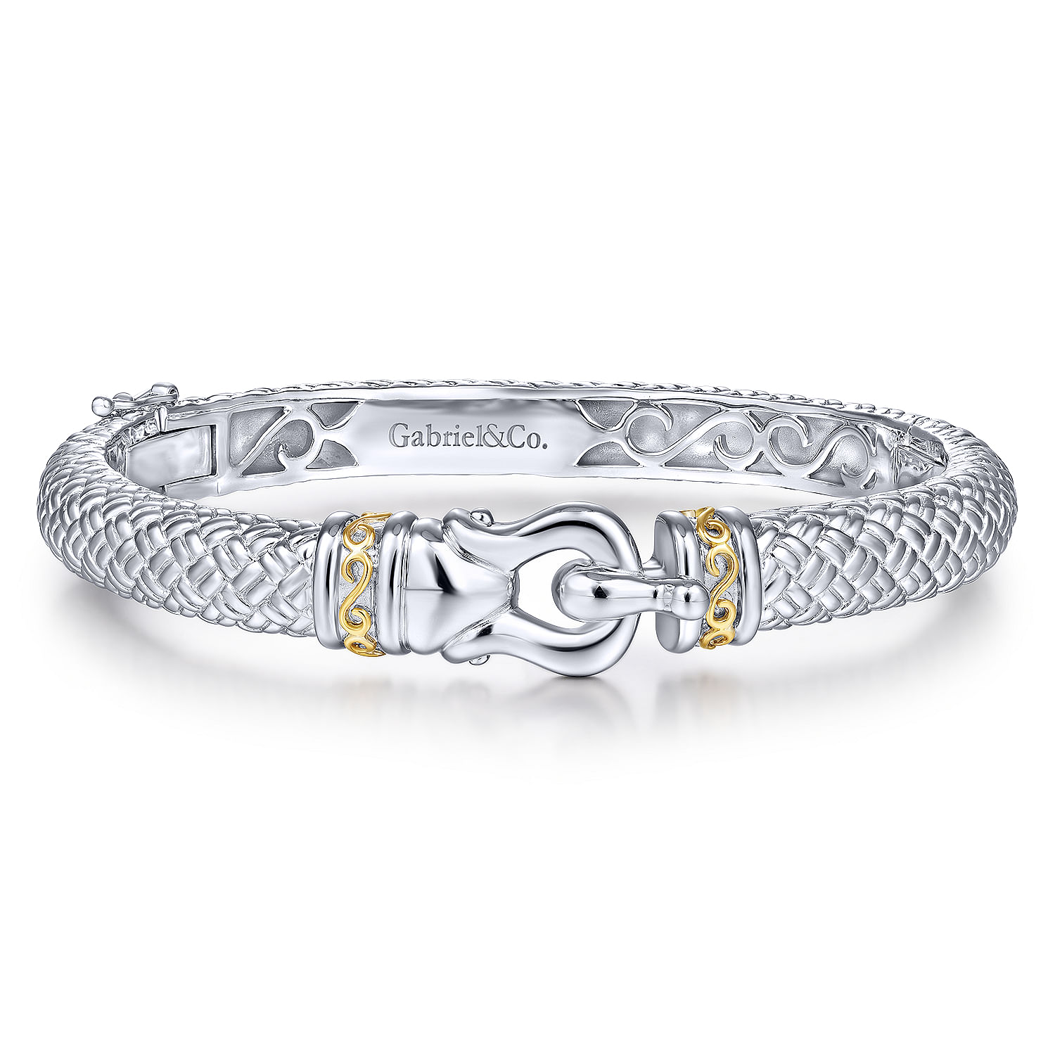 925 Sterling Silver-18K Yellow Gold Textured Bangle with Lock