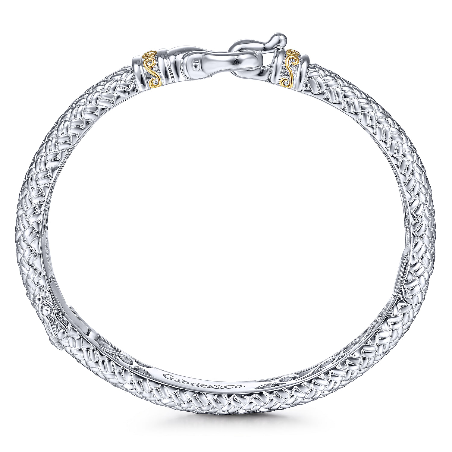 925 Sterling Silver-18K Yellow Gold Textured Bangle with Lock