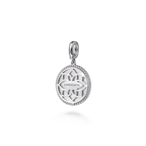 925 Sterling Silver 20mm Bujukan White Sapphire Compass & Mother of Pearl Medallion Pendant With Detachable Bail