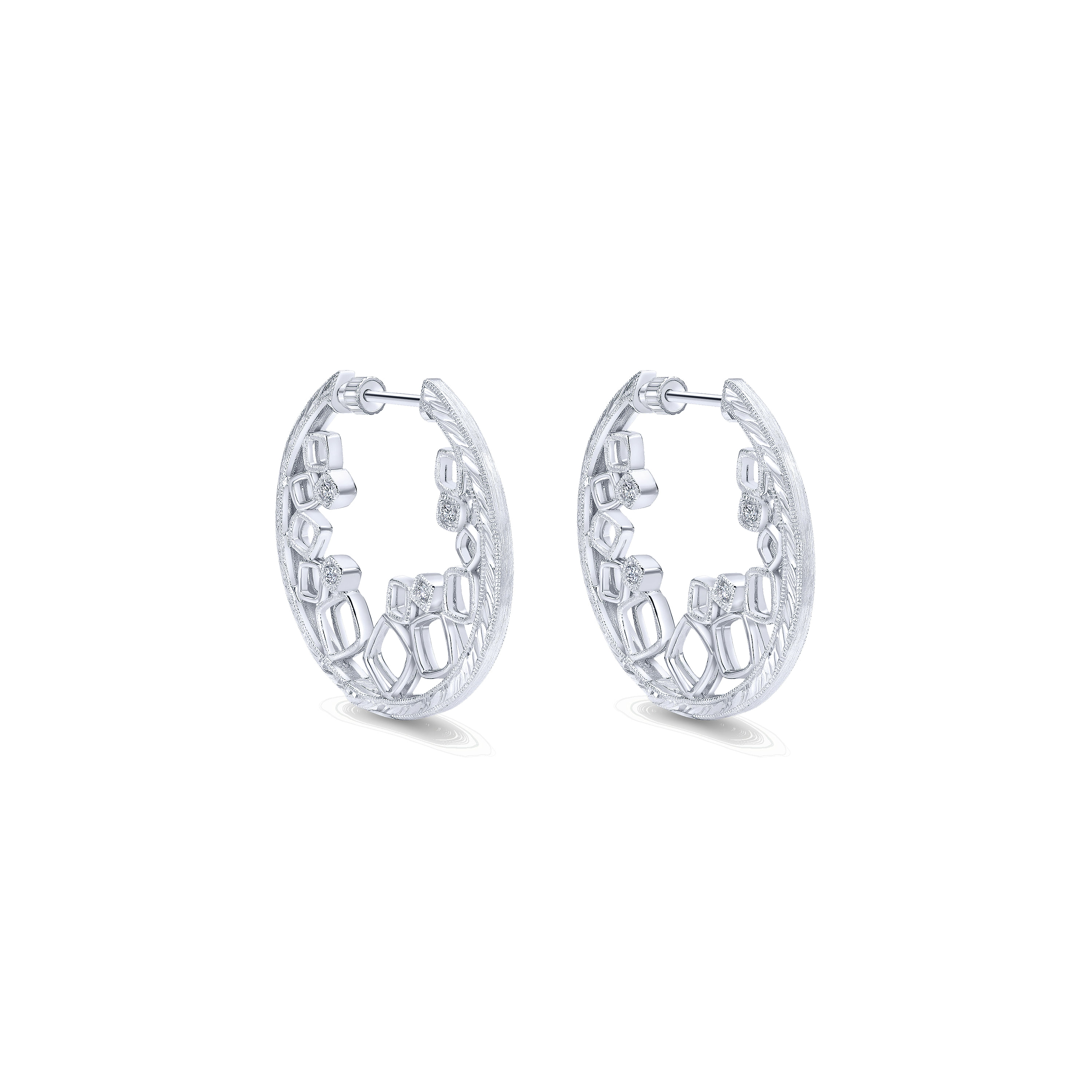 925 Sterling Silver 25mm Intricate White Sapphire Hoop Earrings
