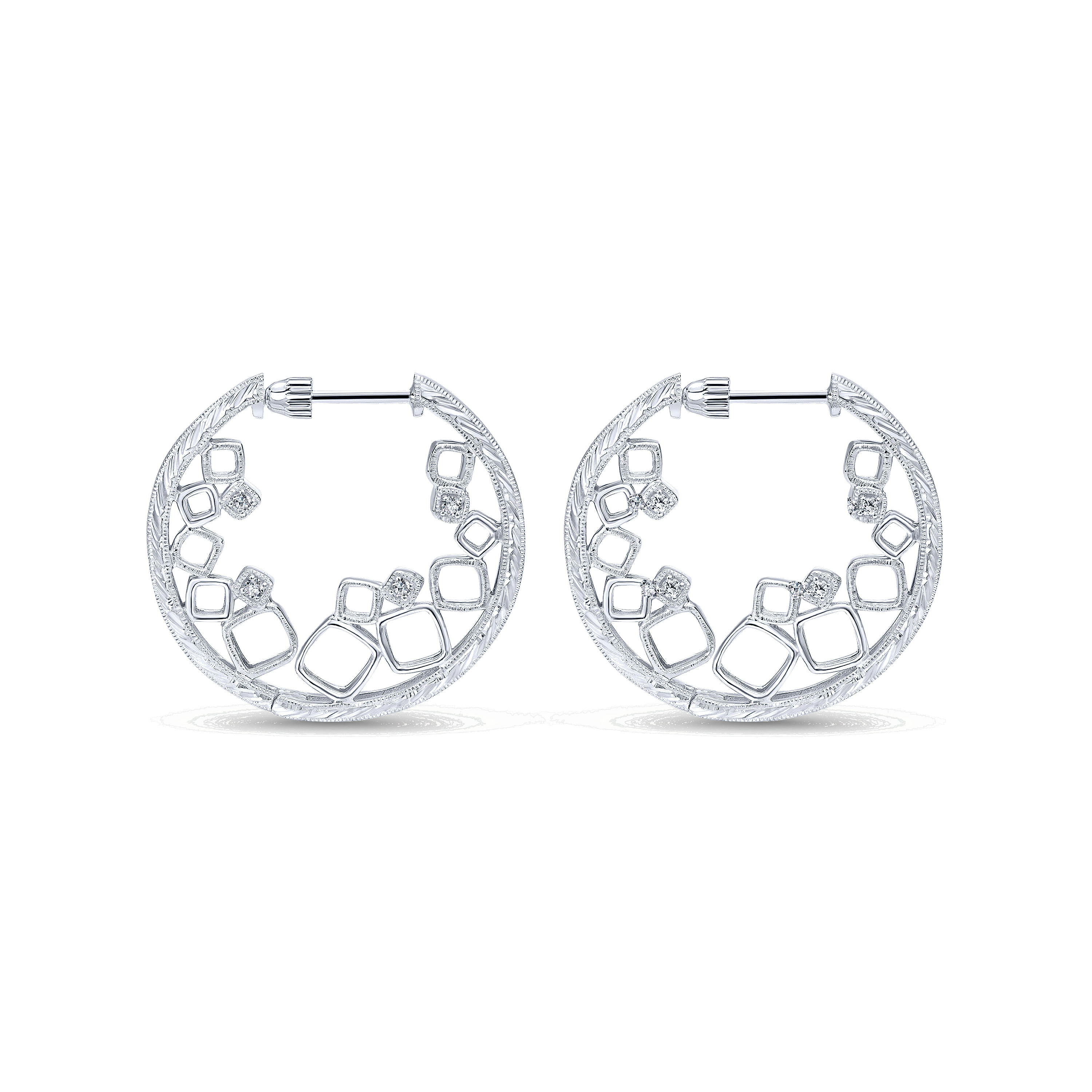 925 Sterling Silver 25mm Intricate White Sapphire Hoop Earrings