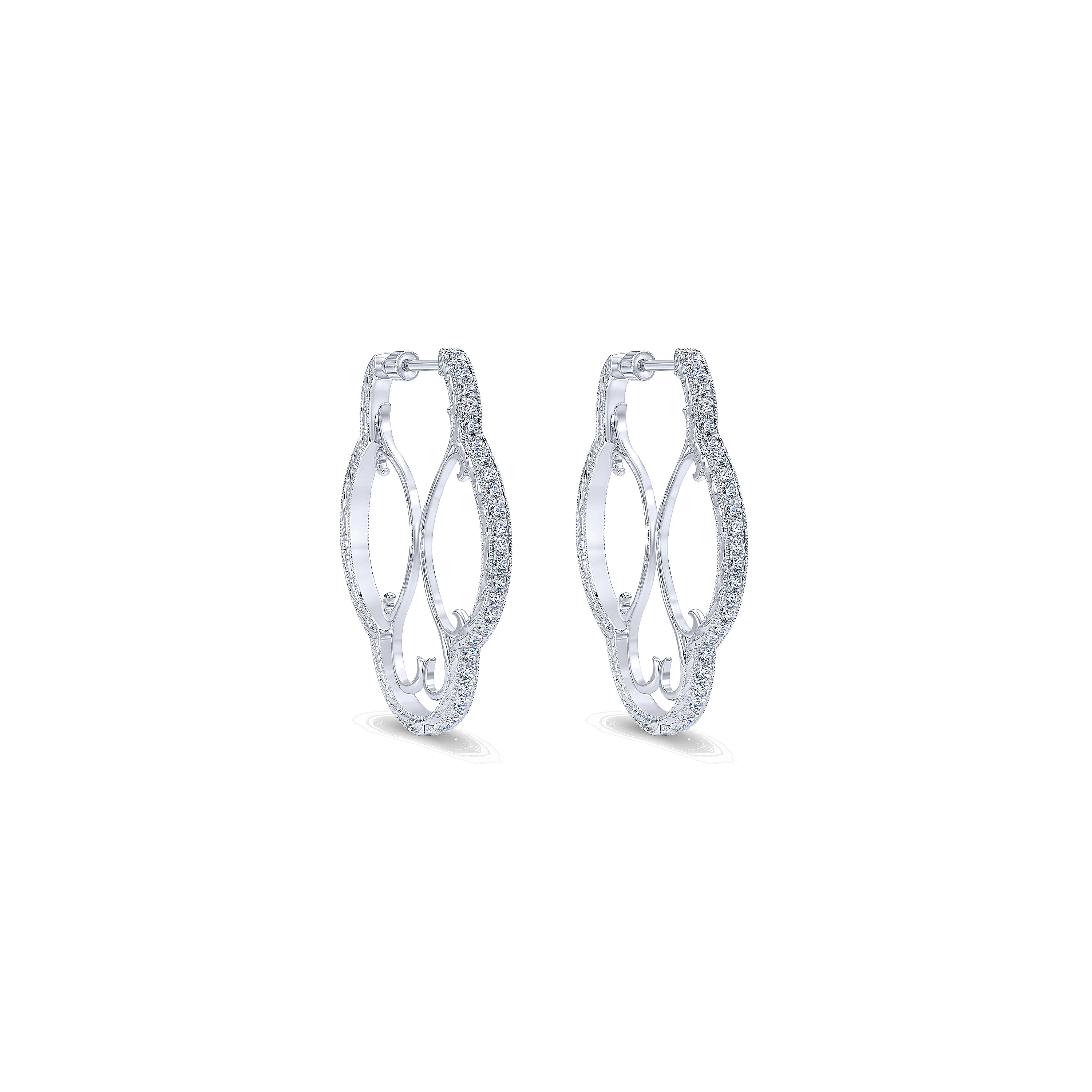 925 Sterling Silver 30mm Irregular White Sapphire Hoop Earrings