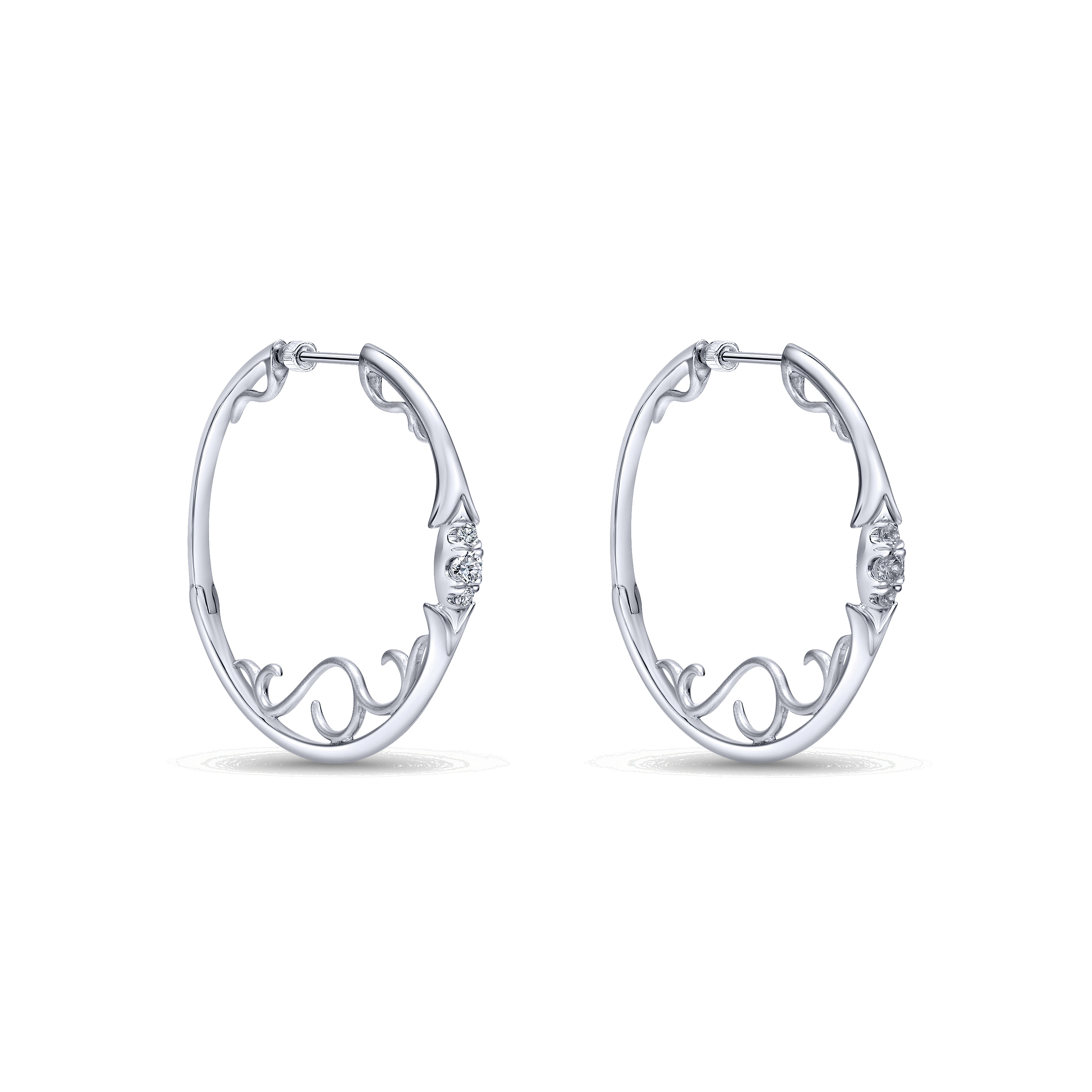 925 Sterling Silver 35mm White Sapphire Hoop Earrings