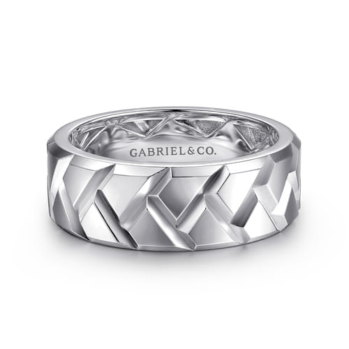 925 Sterling Silver 8mm Herringbone Mens Ring in High Polish