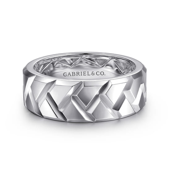 925 Sterling Silver 8mm Herringbone Mens Ring in High Polish