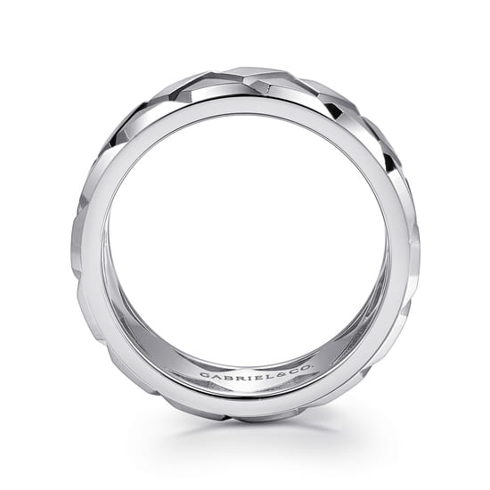 925 Sterling Silver 8mm Herringbone Mens Ring in High Polish angle 2