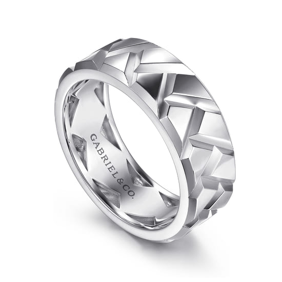 925 Sterling Silver 8mm Herringbone Mens Ring in High Polish angle 3