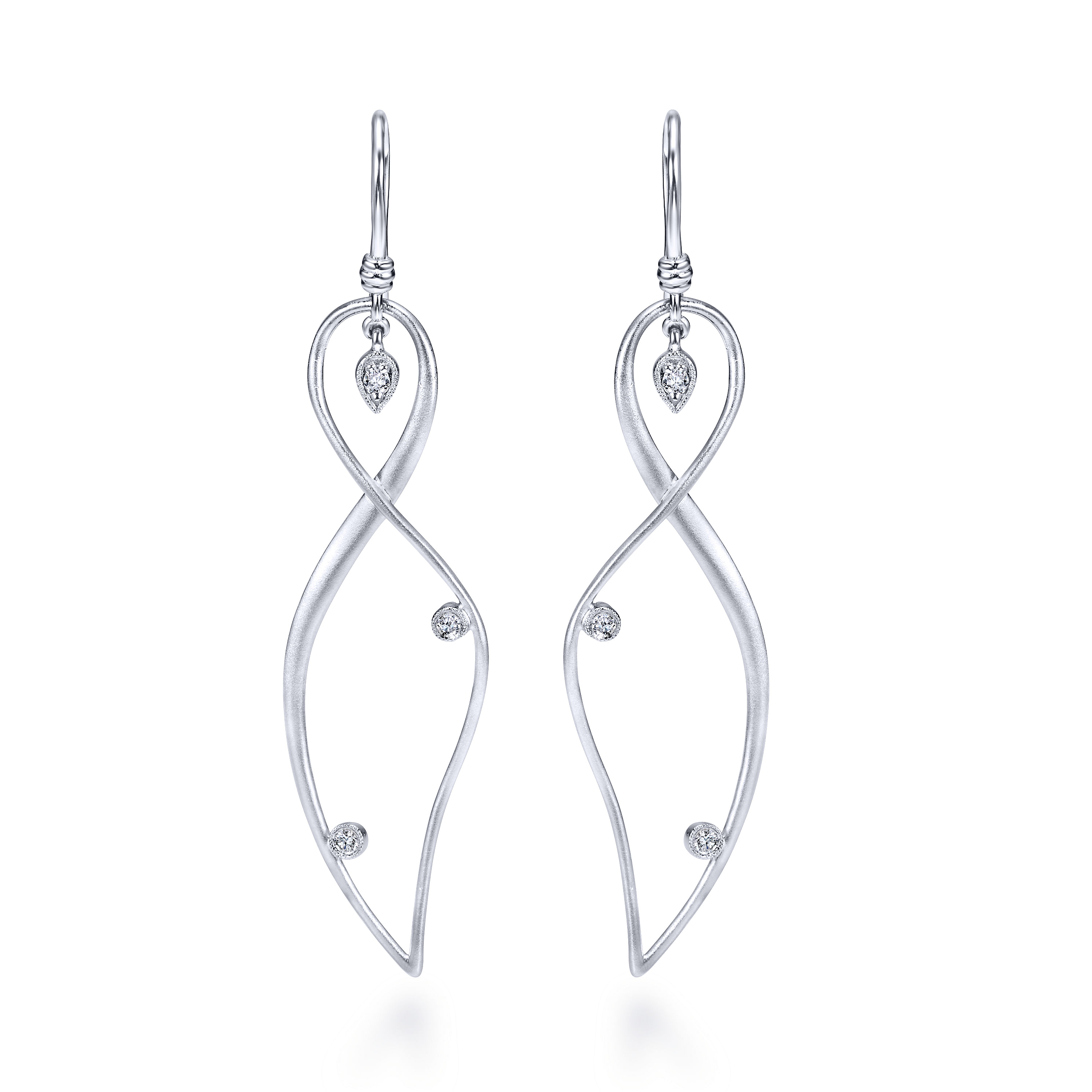 925 Sterling Silver Abstract Twisted Earrings with Diamond Accents