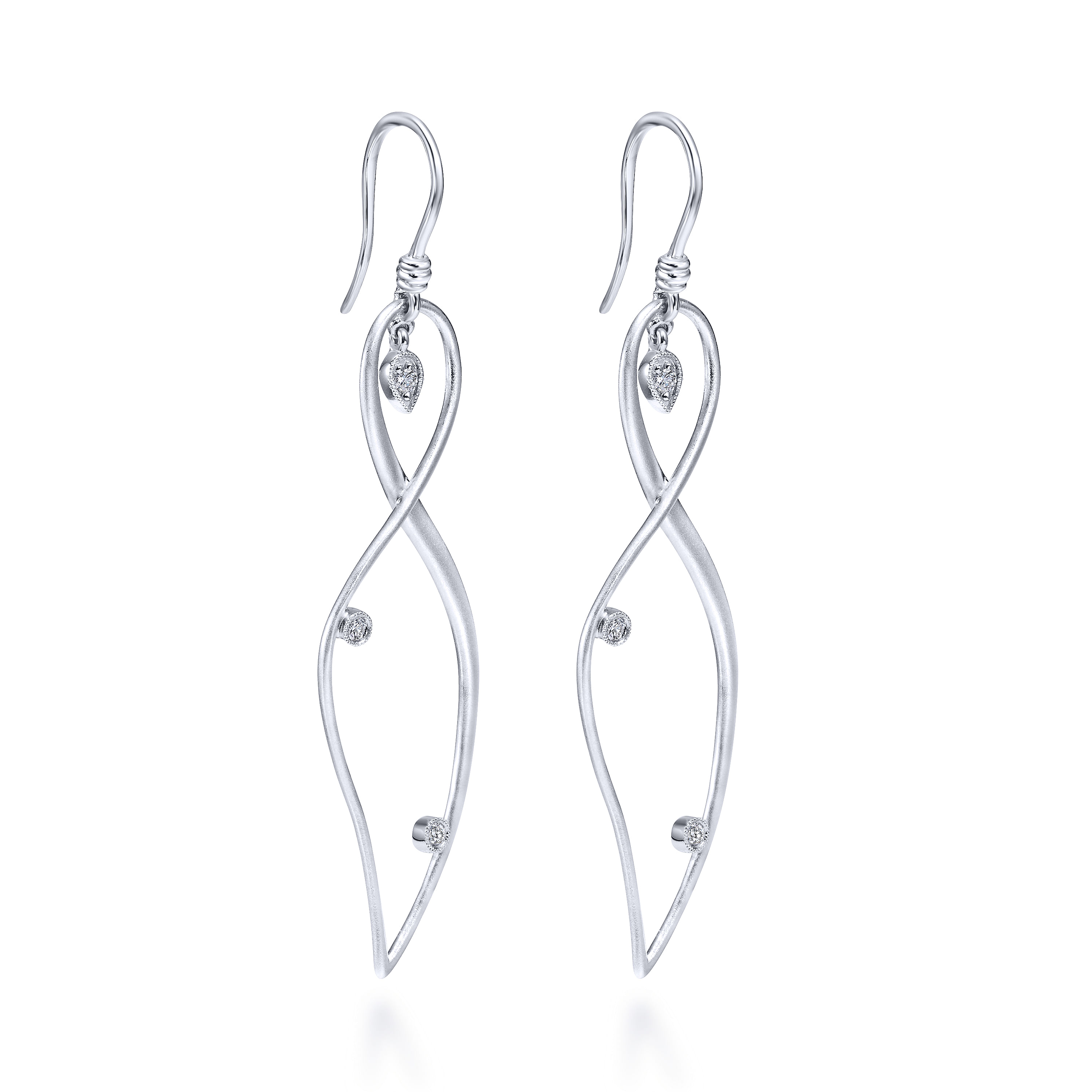 925 Sterling Silver Abstract Twisted Earrings with Diamond Accents