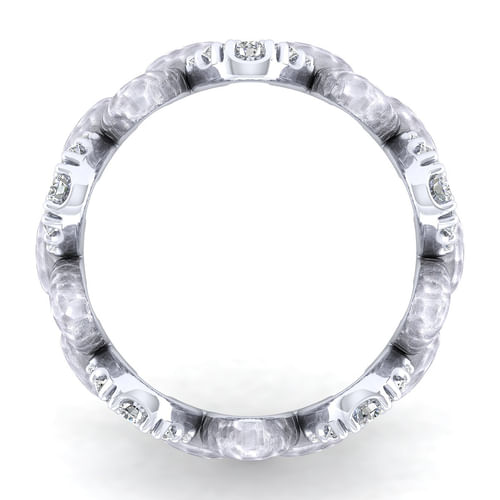 925 Sterling Silver Alternating Oval Pavé White Sapphire and Hammered Link Ring 