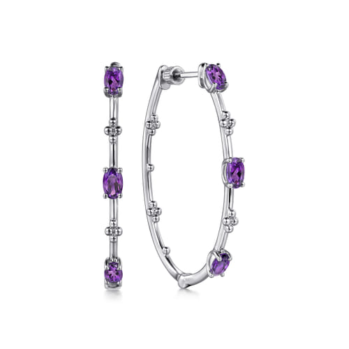 925 Sterling Silver Amethyst Bujukan Classic 40mm Hoop Earrings 925 Sterling Silver Amethyst Bujukan Classic 40mm Hoop Earrings