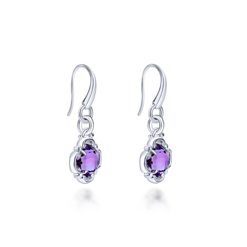 925 Sterling Silver Amethyst Clover Drop Earrings