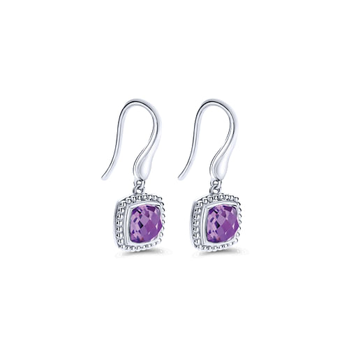 925 Sterling Silver Amethyst Drops Earrings