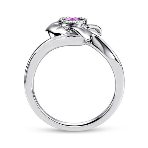 925 Sterling Silver Amethyst Flower Ring
