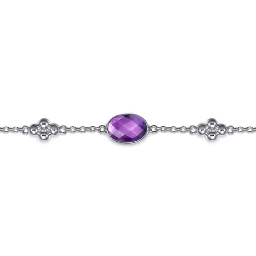 925 Sterling Silver Amethyst Station Bracelet