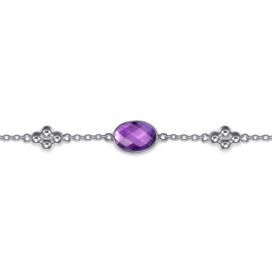 925 Sterling Silver Amethyst Station Bracelet angle 2