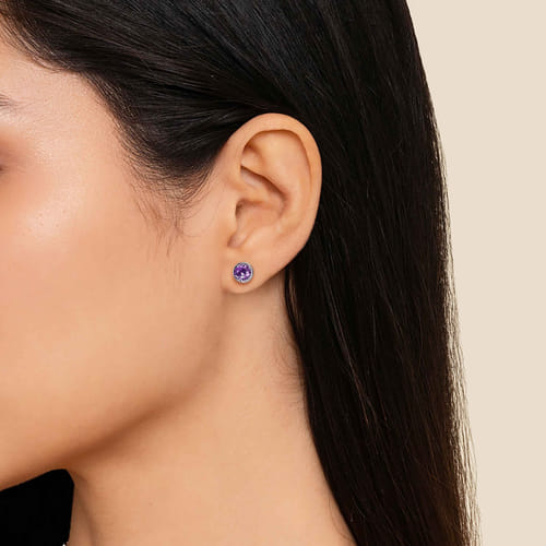 925 Sterling Silver Amethyst Stud Earrings