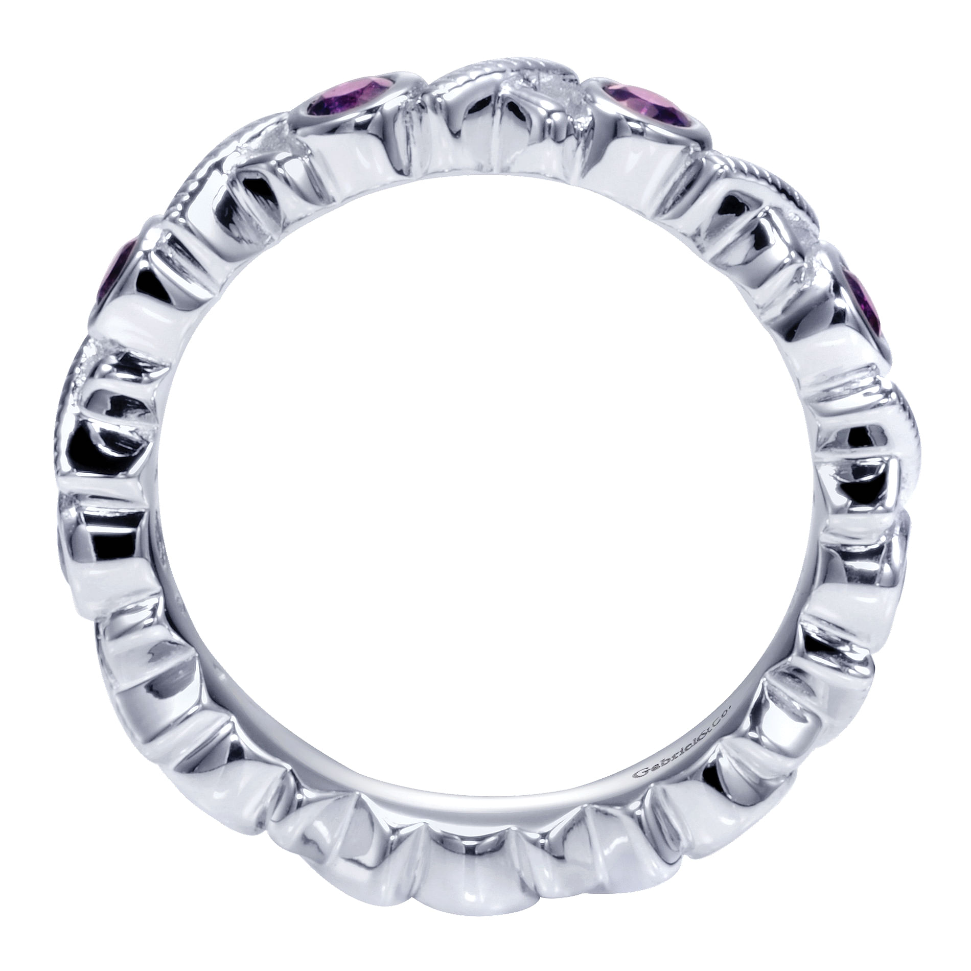 925 Sterling Silver Amethyst XOXO Stackable Ring