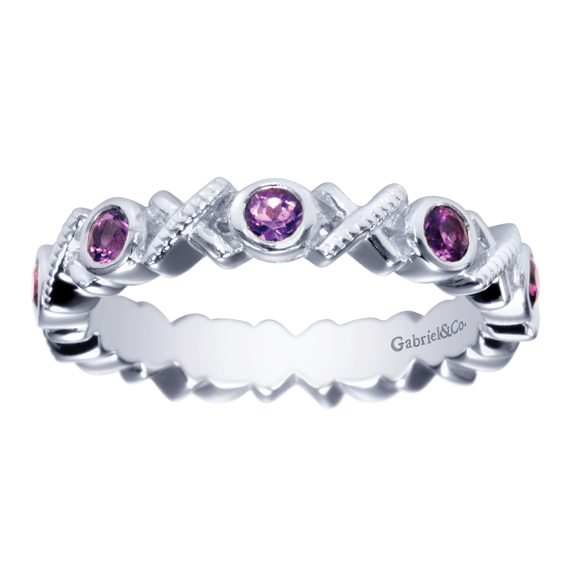 925 Sterling Silver Amethyst XOXO Stackable Ring