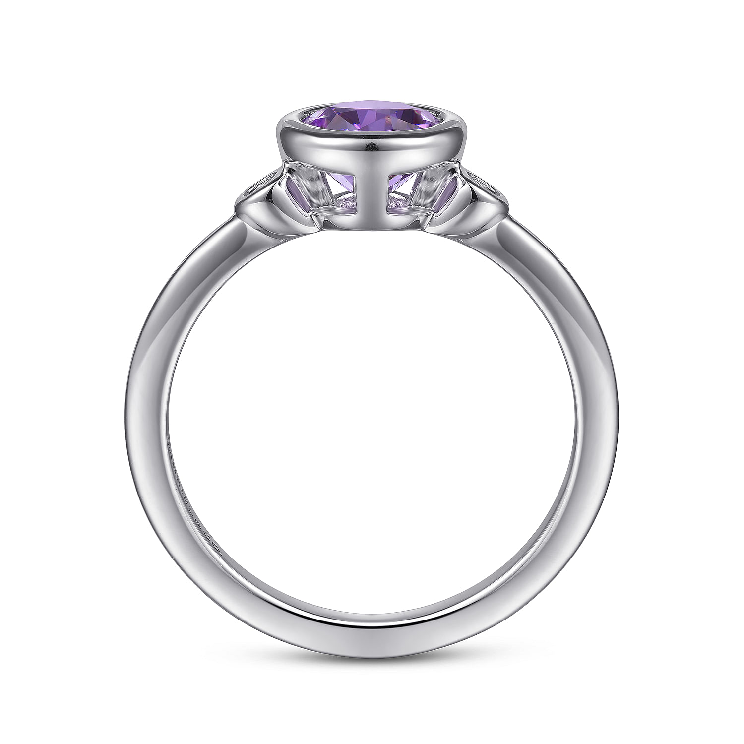 925 Sterling Silver Amethyst and Diamond Ring 