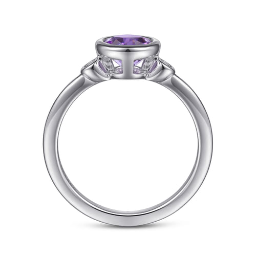 925 Sterling Silver Amethyst and Diamond Ring 