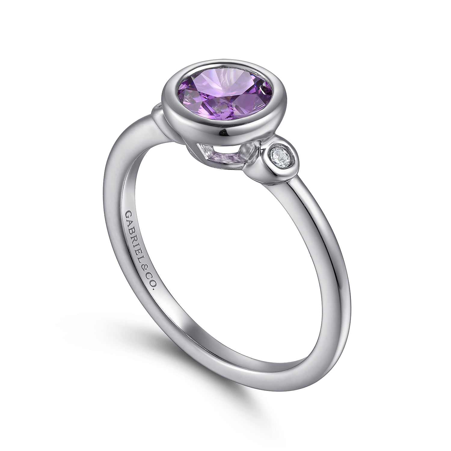 925 Sterling Silver Amethyst and Diamond Ring 