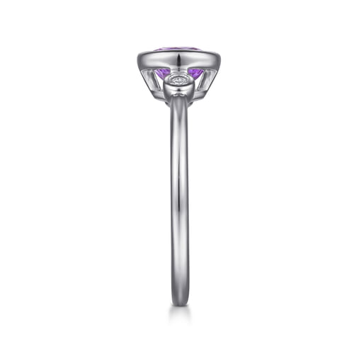 925 Sterling Silver Amethyst and Diamond Ring 