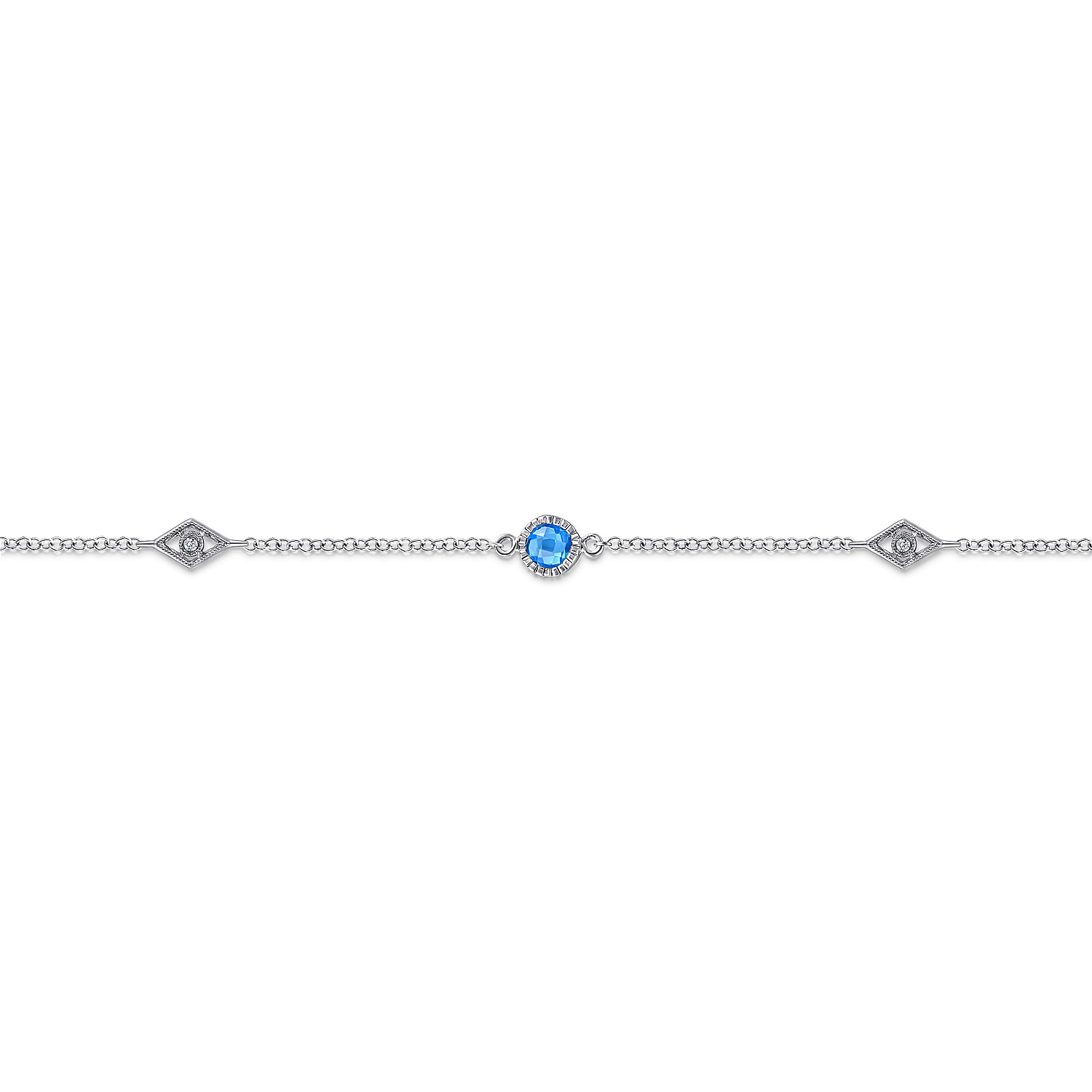 925 Sterling Silver Ankle Bracelet with Blue Topaz and White Sapphire Stations