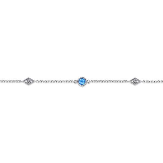 925 Sterling Silver Ankle Bracelet with Blue Topaz and White Sapphire Stations angle 2
