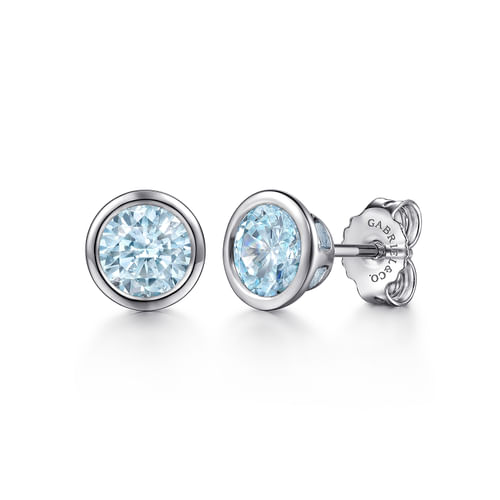 925 Sterling Silver Aquamarine Stud Earrings