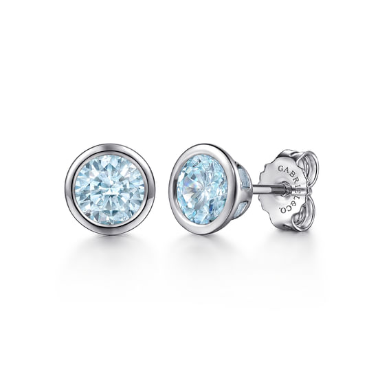 Gabriel - 925 Sterling Silver Aquamarine Stud Earrings