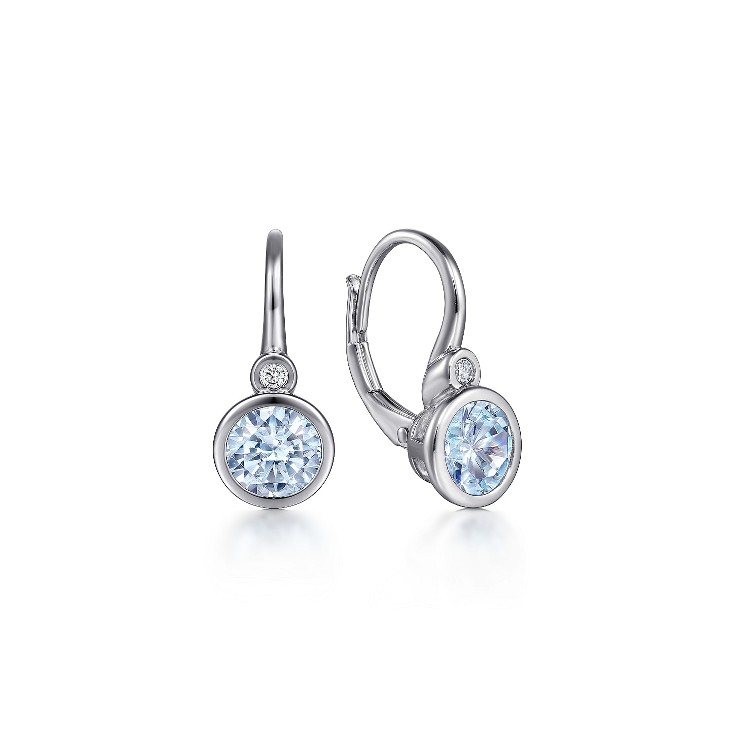 Gabriel - 925 Sterling Silver Aquamarine and Diamond Leverback Earrings