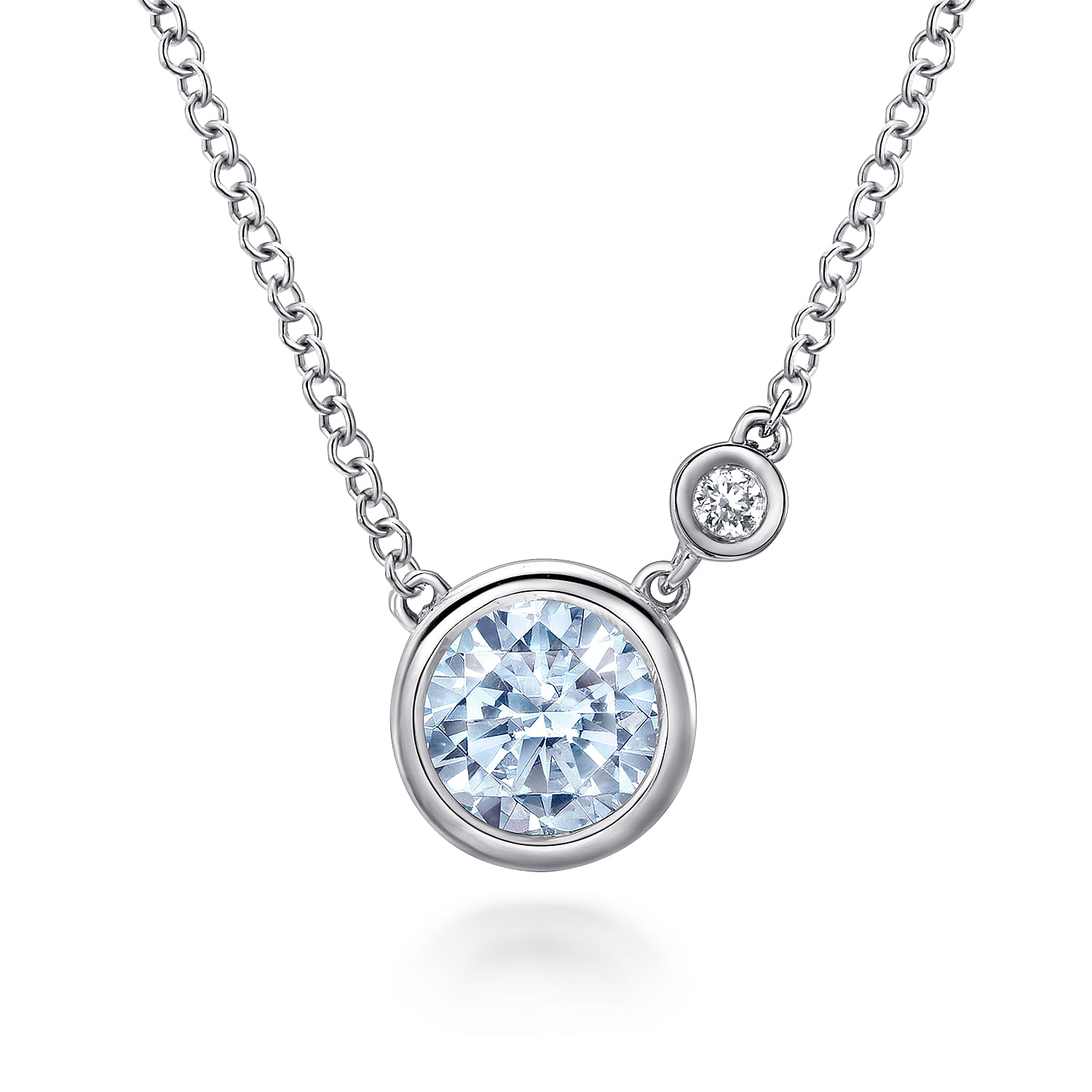 925 Sterling Silver Aquamarine and Diamond Pendant Necklace 