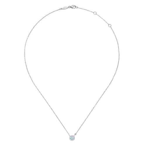 925 Sterling Silver Aquamarine and Diamond Pendant Necklace 