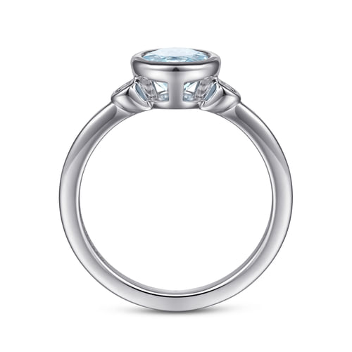 925 Sterling Silver Aquamarine and Diamond Ring