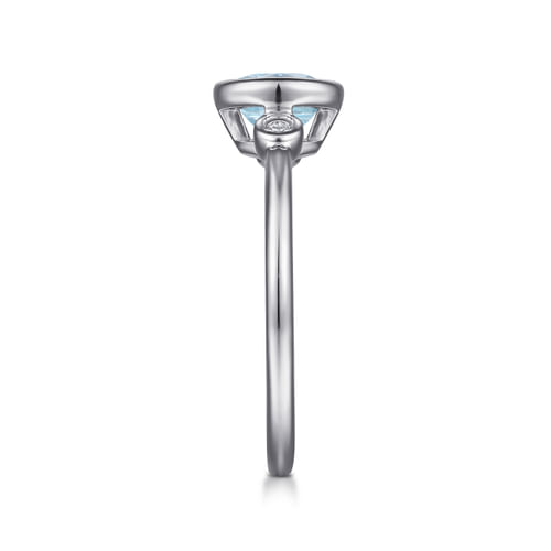 925 Sterling Silver Aquamarine and Diamond Ring