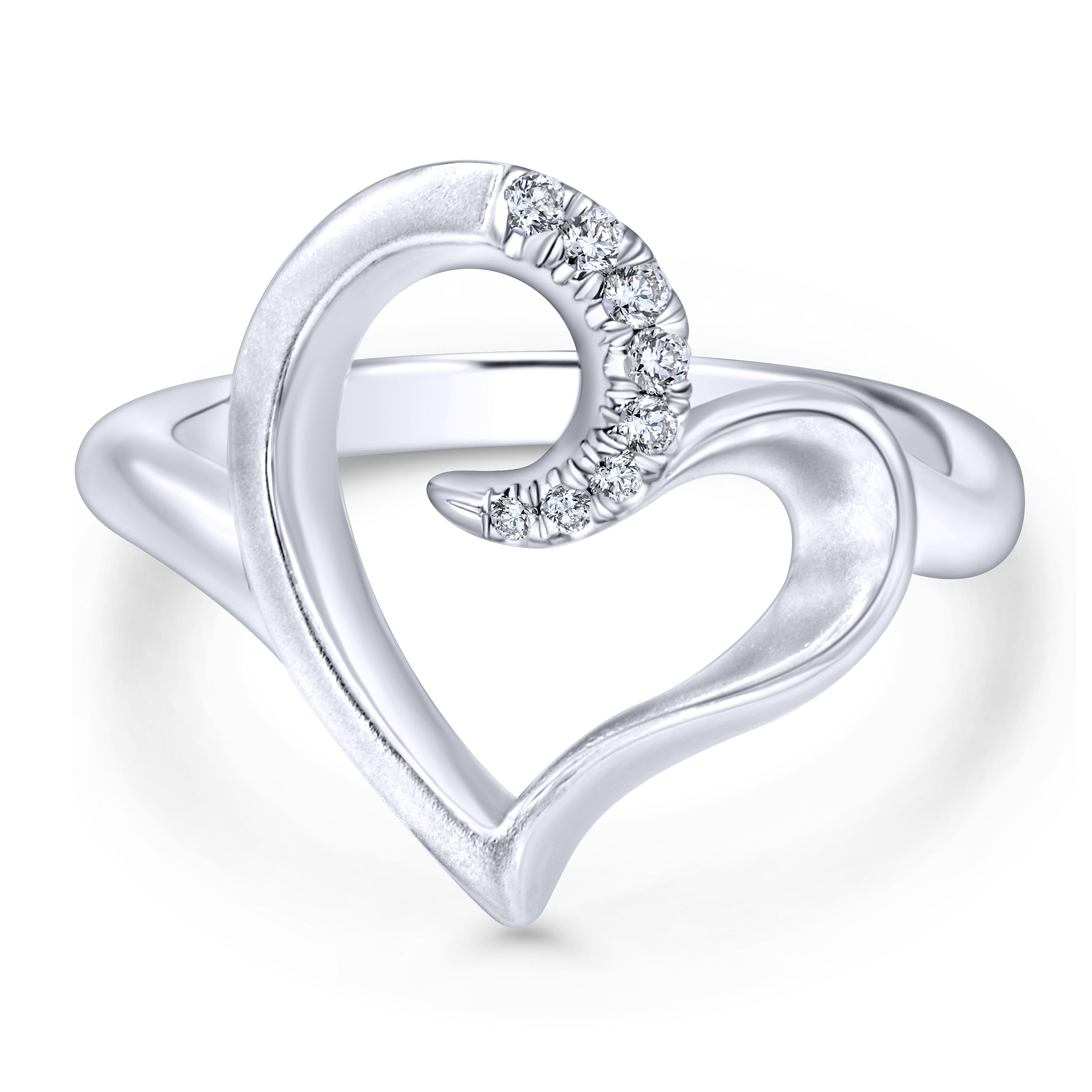 925 Sterling Silver Asymmetrical Open Heart White Sapphire Ring