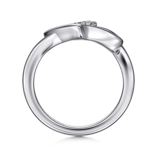 925 Sterling Silver Asymmetrical Open Heart White Sapphire Ring angle 2