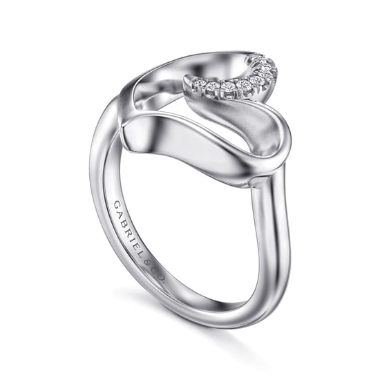 925 Sterling Silver Asymmetrical Open Heart White Sapphire Ring angle 3
